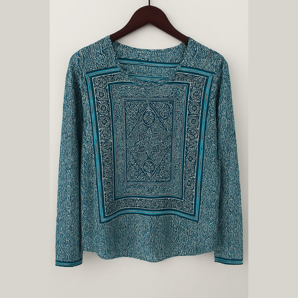 Tolani Navy and White Geometric Blouse